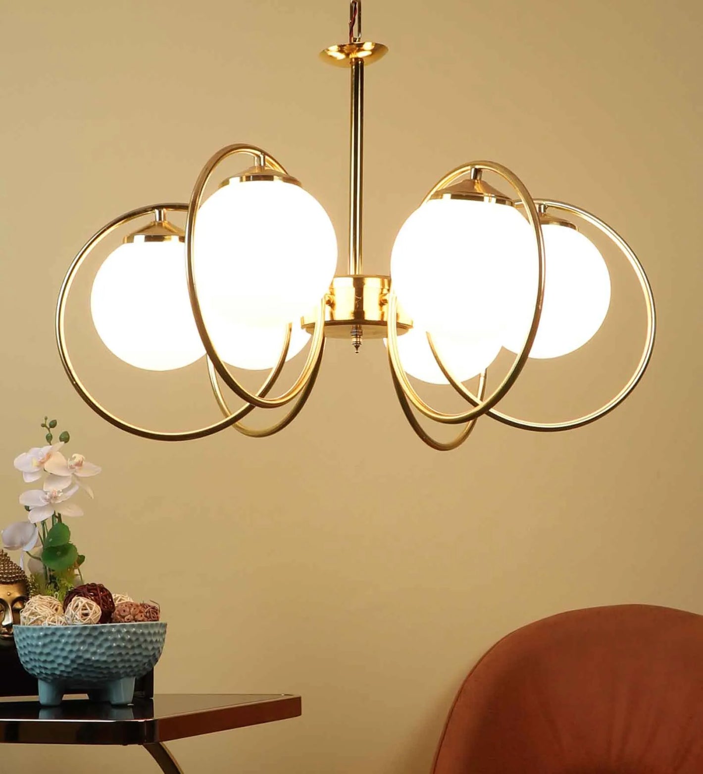 Frances Gold Iron Globe Chandelier | 5021-6LP | Included Bulb | Eliante by Jainsons Lights