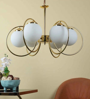 Frances Gold Iron Globe Chandelier | 5021-6LP | Included Bulb | Eliante by Jainsons Lights