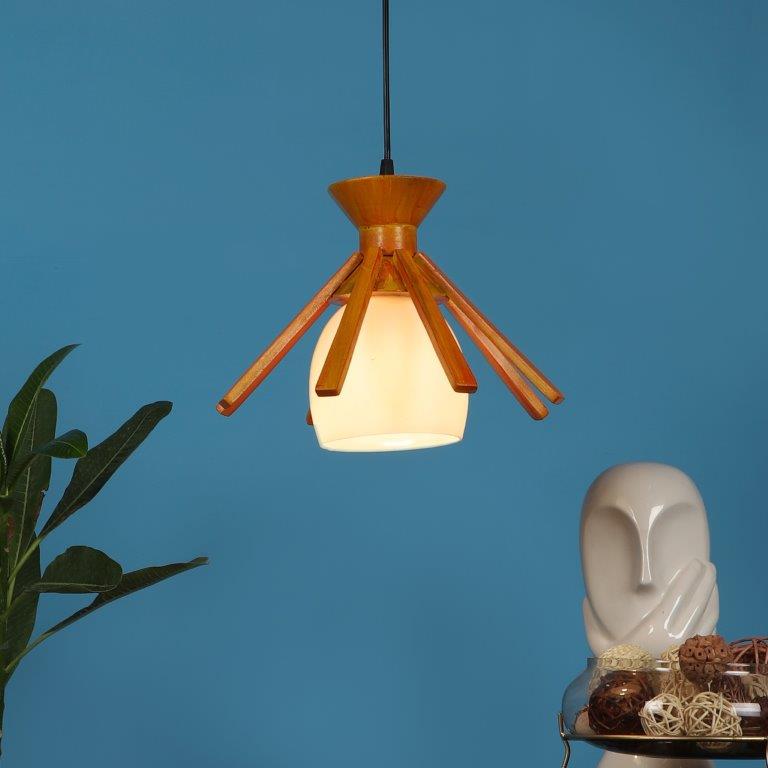 Admiradora Yellow Wood Hanging Lights - E27 holder - without Bulb - ROMAN-1LP-YL