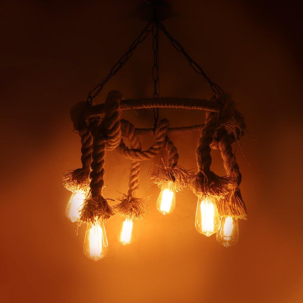 ROPE RING 6LP EDISON Raven Black Metal Hanging Light