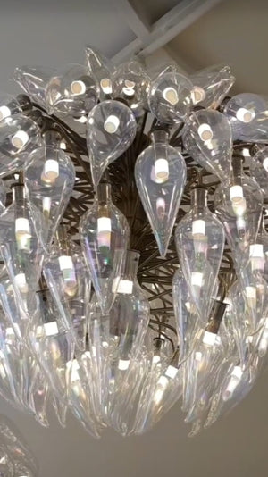 Rose & Silver Glass Urchin Chandelier – A Statement Piece for Refined Interiors
