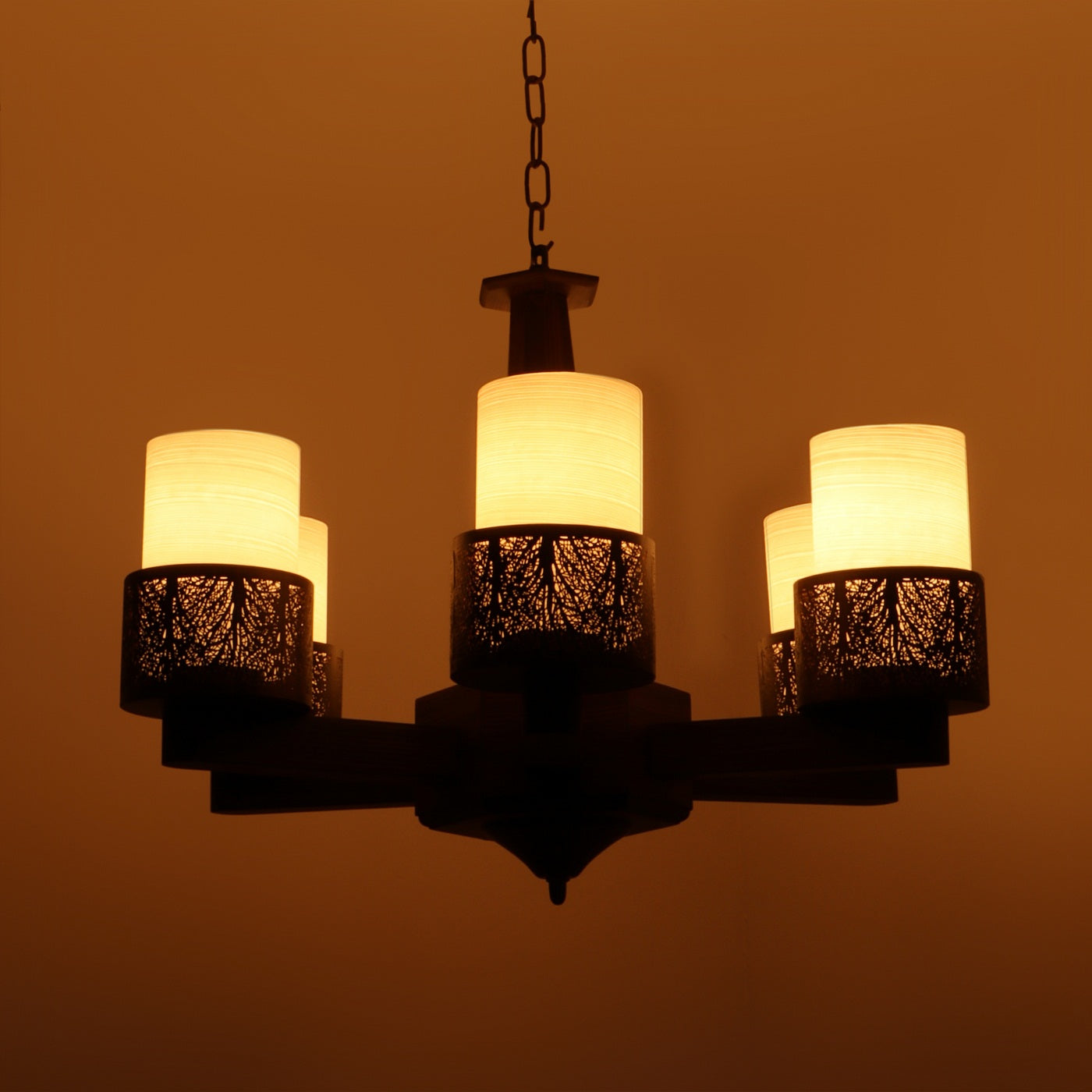 Wooden Wood Glass Chandeliers - s-195-6lp - Included Bulb