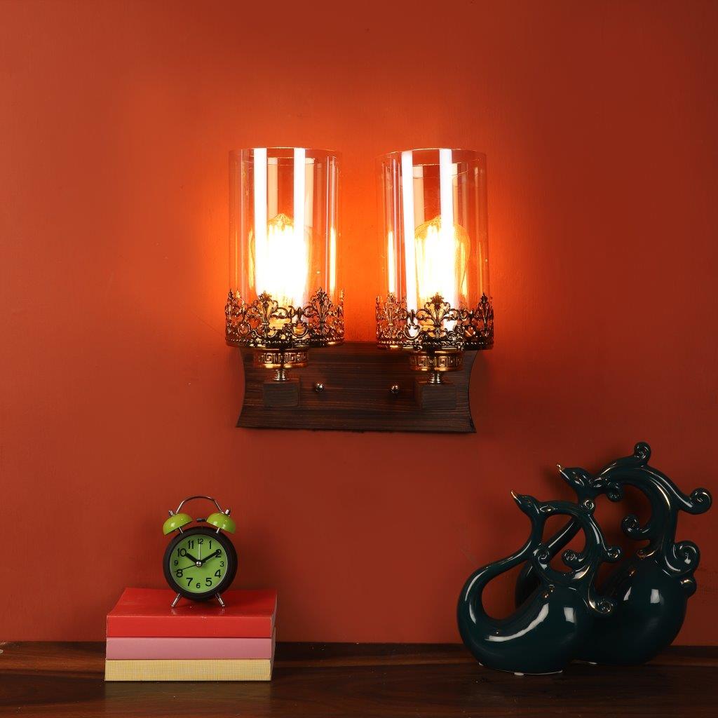 Marrón Brwon Wood Wall Light - S-225-2W - Included Bulbs