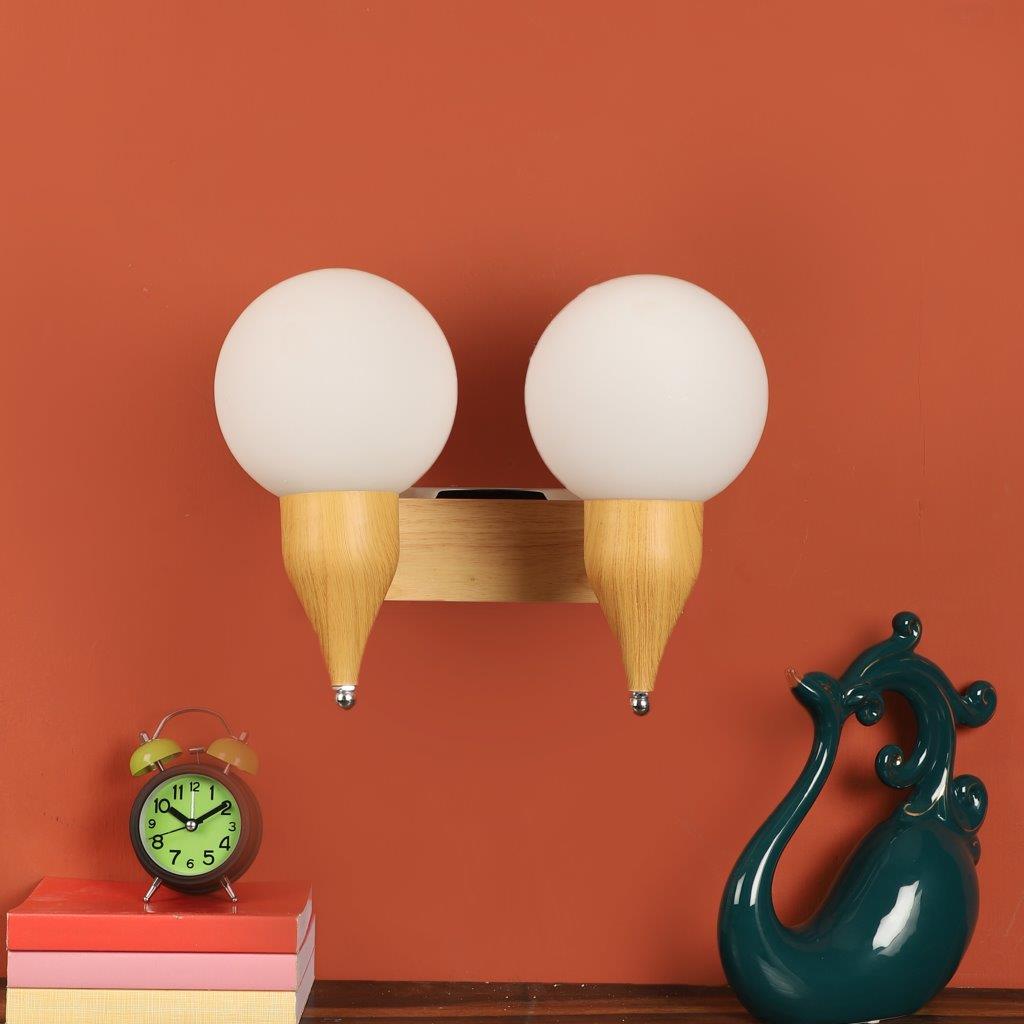 Marrón blanca Chrome+Wood Metal+Wood Wall Light - S-241-2W - Included Bulbs
