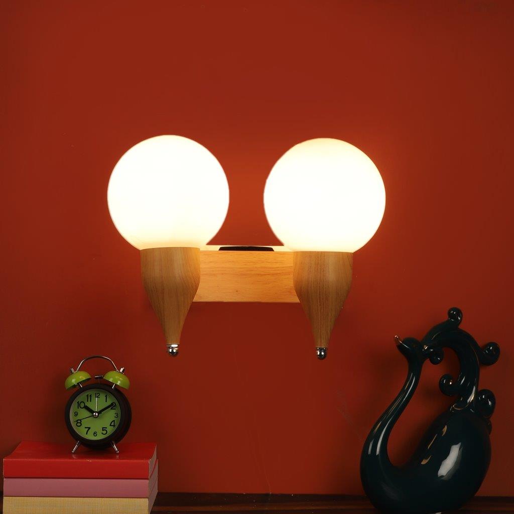 Marrón blanca Chrome+Wood Metal+Wood Wall Light - S-241-2W - Included Bulbs