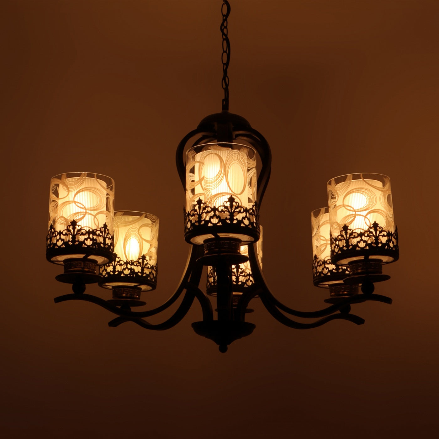 Brown Metal Glass Chandeliers - s-253-6lp - Included Bulb