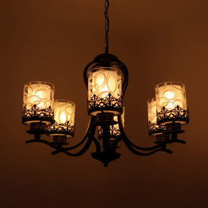 Brown Metal Glass Chandeliers - s-253-6lp - Included Bulb