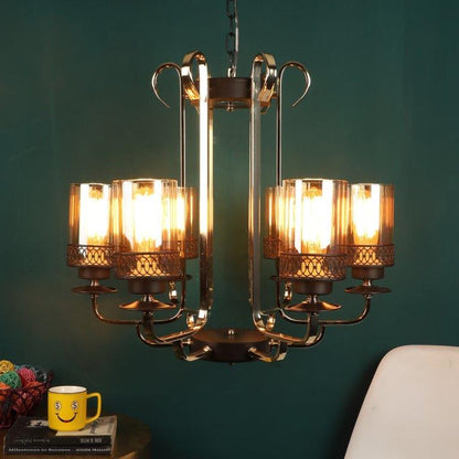 Brown and Gold Iron Chandelier  - S-321-6LP - Included Bulbs