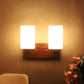 ELIANTE Brown MDF Base White Glass Shade Wall Light - S-69-2W - Bulb Included