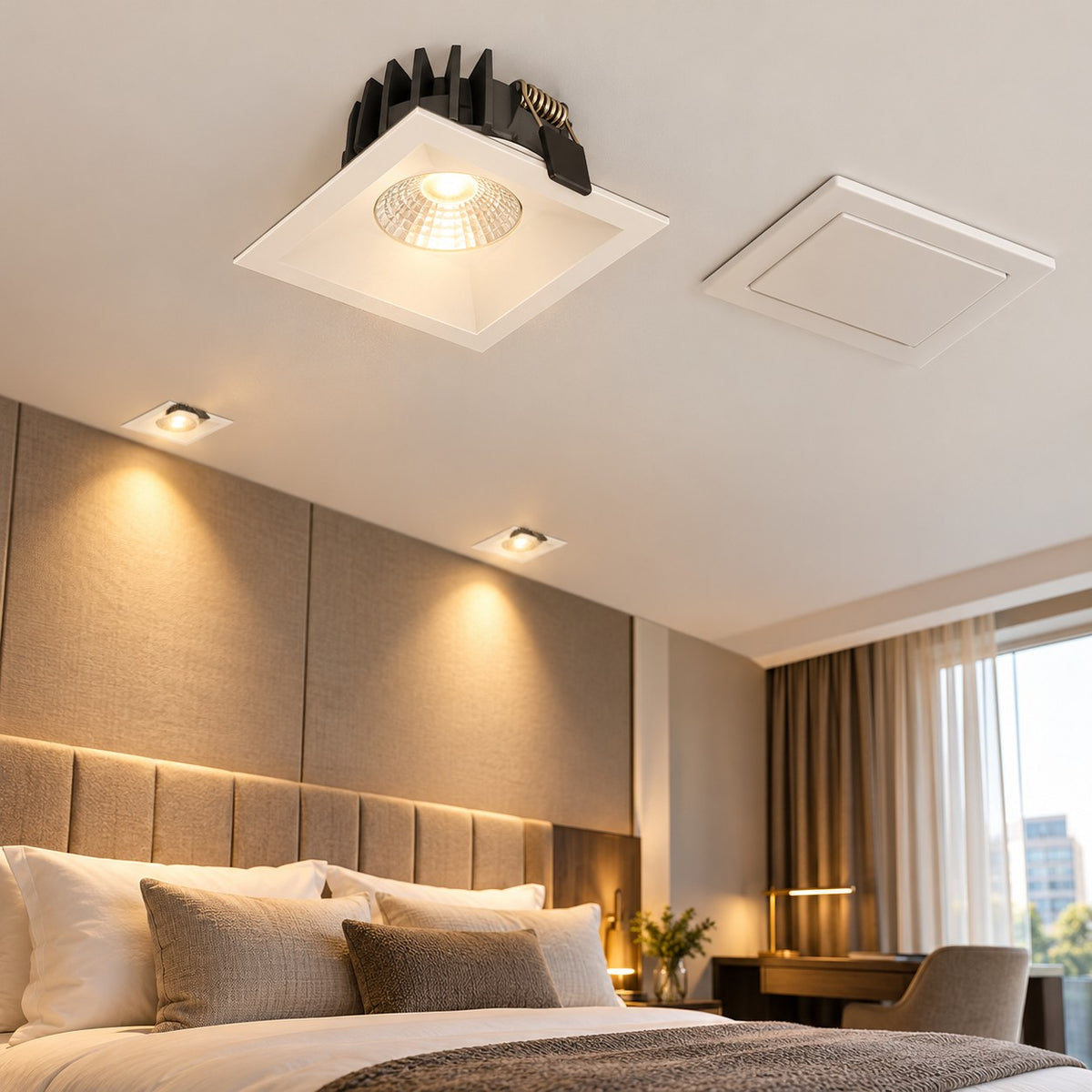 Architectural LED COB Downlights – Rhodium - 7W Theo Rhodium Square, 12W Theo Rhodium Square, 18W Theo Rhodium Square