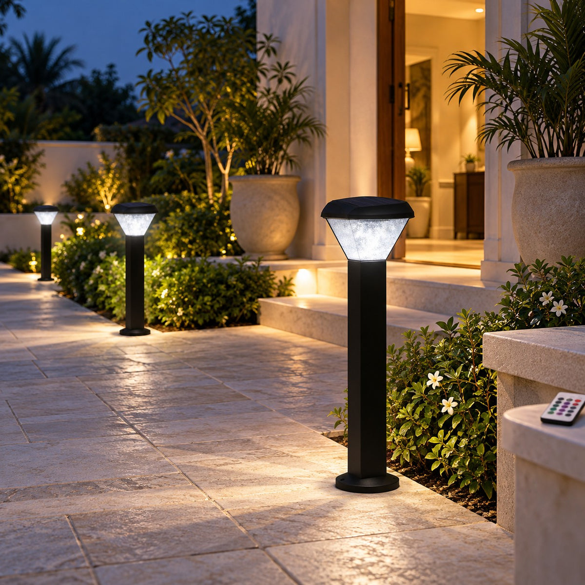 Solar LED Garden Bollards - 16W Solar Bollard Round With Remote