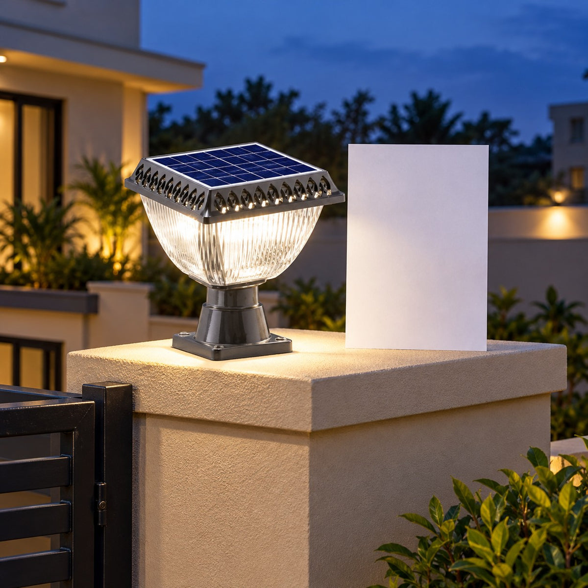 Solar LED Wall And Gate Lights - 10W Square Solar Gate Top, 16W Square Gate Top With Remote