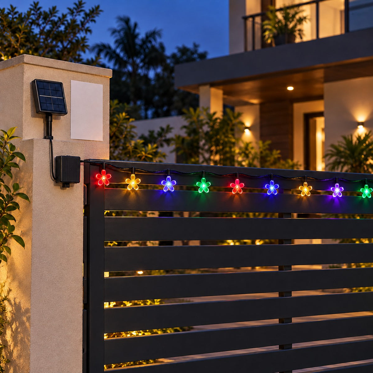 Solar LED Wall And Gate Lights - 7 Mtr Solar String Floral Light 50Ma