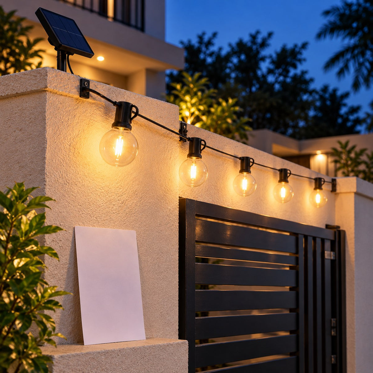 Solar LED Wall And Gate Lights - 7 Mtr Solar String G-40 E12 3V Lamp 5V