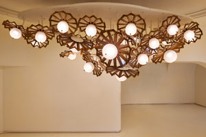 Sunburst Wood Fan Cluster Chandelier – A Statement Piece for Double-Height Lobbies