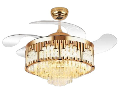 JS-LXR Crystal BLDC 42" Ceiling Chandelier Fans SLR0001-Gold Motor & Clear Transparent Blades