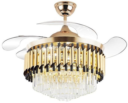 JS-LXR Crystal BLDC 42" Ceiling Chandelier Fans SLR0002-Gold Motor & Clear Transparent Blades