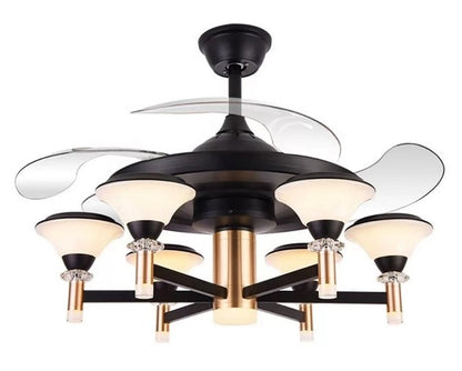 JS-LXR Modern BLDC 42" Ceiling Chandelier Fans SLR0006-Black Motor & Gold Highlights and & Clear Transparent Blades