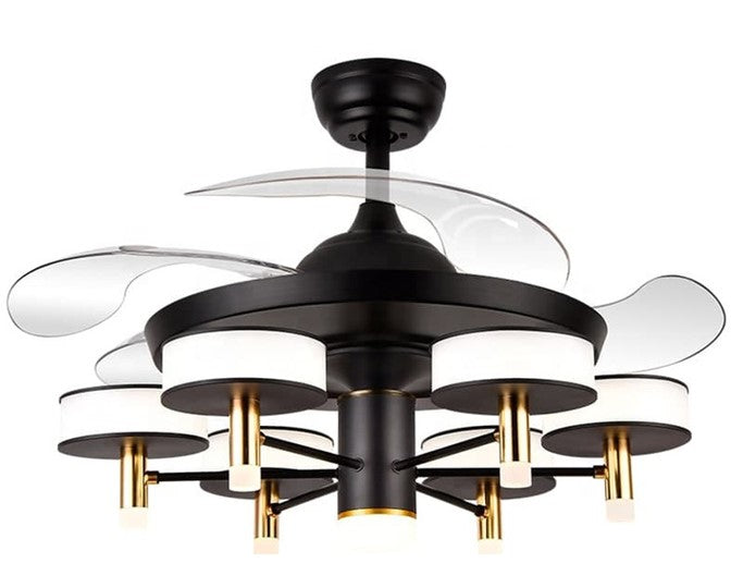 JS-LXR Modern BLDC 42" Ceiling Chandelier Fans SLR0007-Black Motor & Clear Transparent Blades