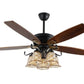 JS-LXR Classic AC 52” Ceiling Designer Fans with Light SLR0008-Matt Black Motor & Walnut Wooden Blades