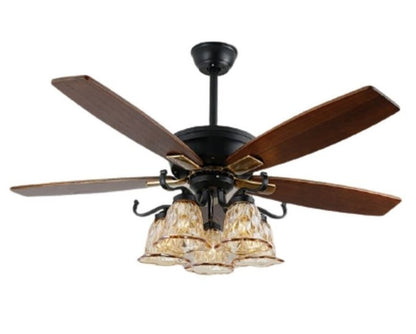 JS-LXR Classic AC 52” Ceiling Designer Fans with Light SLR0008-Matt Black Motor & Walnut Wooden Blades