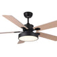 JS-LXR Modern BLDC 52” Ceiling Designer Fans with Light SLR0024 Black+Maple-Matt Black motor & Maple Blades