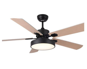 JS-LXR Modern BLDC 52” Ceiling Designer Fans with Light SLR0024 Black+Maple-Matt Black motor & Maple Blades