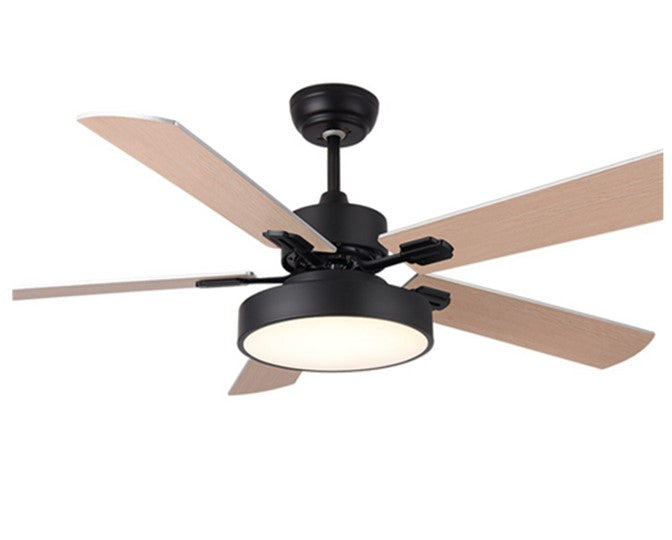 JS-LXR Modern BLDC 52” Ceiling Designer Fans with Light SLR0024 Black+Maple-Matt Black motor & Maple Blades