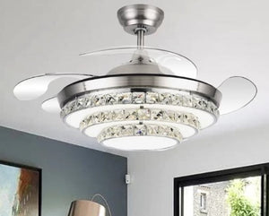 JS-LXR Crystal BLDC 42” Ceiling Chandelier Fans SLR0028-Matt Silver Body & Clear Transparent Blades