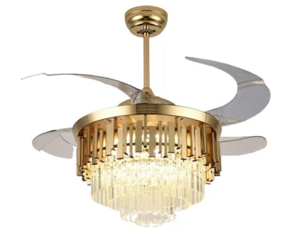 JS-LXR Crystal BLDC 42” Ceiling Chandelier Fans SLR0029-Gold Motor & Clear Transparent Blades