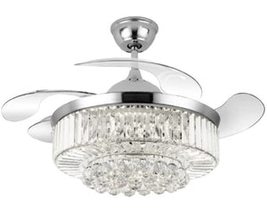 JS-LXR Crystal BLDC 42” Ceiling Chandelier Fans SLR0031-Silver Body & Clear Transparent Blades