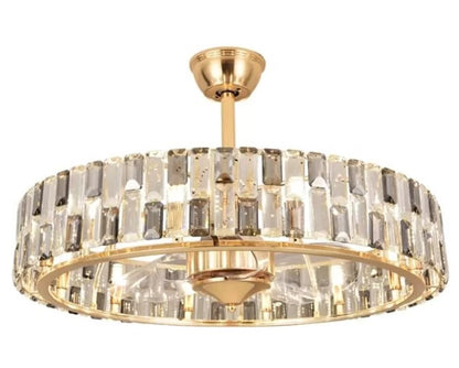 JS-LXR Crystal BLDC 18" Ceiling Chandelier Fans SLR0035-Gold Crystal & ABS Blades