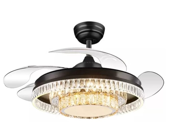 JS-LXR Crystal BLDC 42" Ceiling Chandelier Fans SLR0036-Matt Black & Crystals