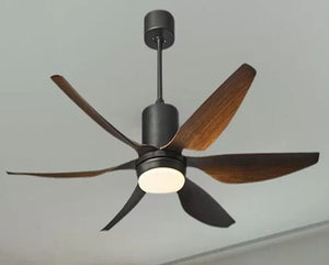 JS-LXR Modern BLDC 66" Ceiling Designer Fans with Light SLR0038-Matt Black BLDC Motor & Walnut Finish ABS Blades