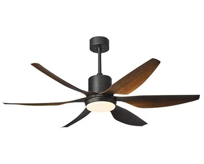 JS-LXR Modern BLDC 66" Ceiling Designer Fans with Light SLR0038-Matt Black BLDC Motor & Walnut Finish ABS Blades