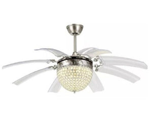 JS-LXR Crystal BLDC 48" Ceiling Chandelier Fans SLR0043-Satin Motor Clear Crystals & Clear Transparent Blades