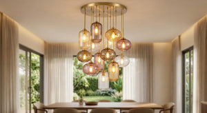 Sovereign Ember Glass Cluster Chandelier – An Antique-Inspired Statement for Dining & Foyer Spaces