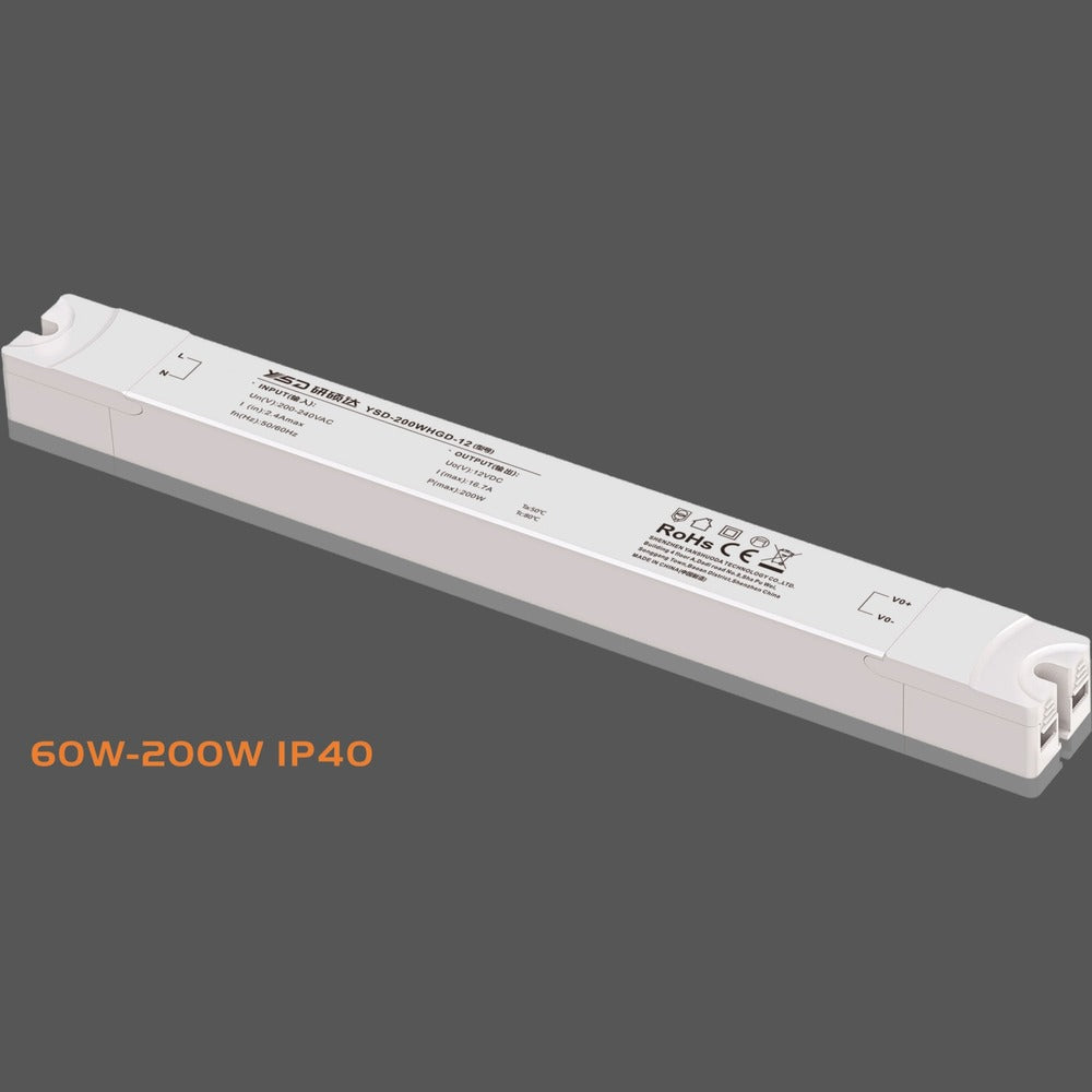 YSD GD Linear LED Power Supply – IP40 — 12V/24V, 100W-200W, IP40