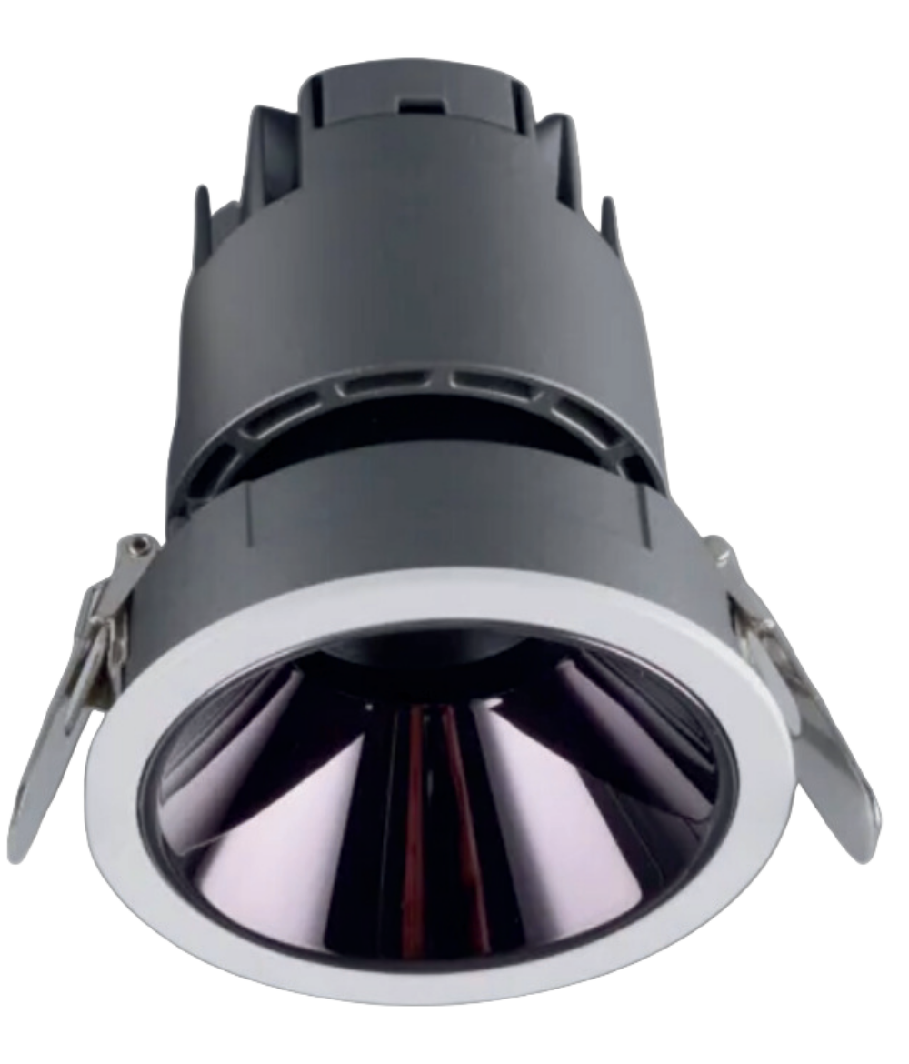 Black and silver spotlight on a white background