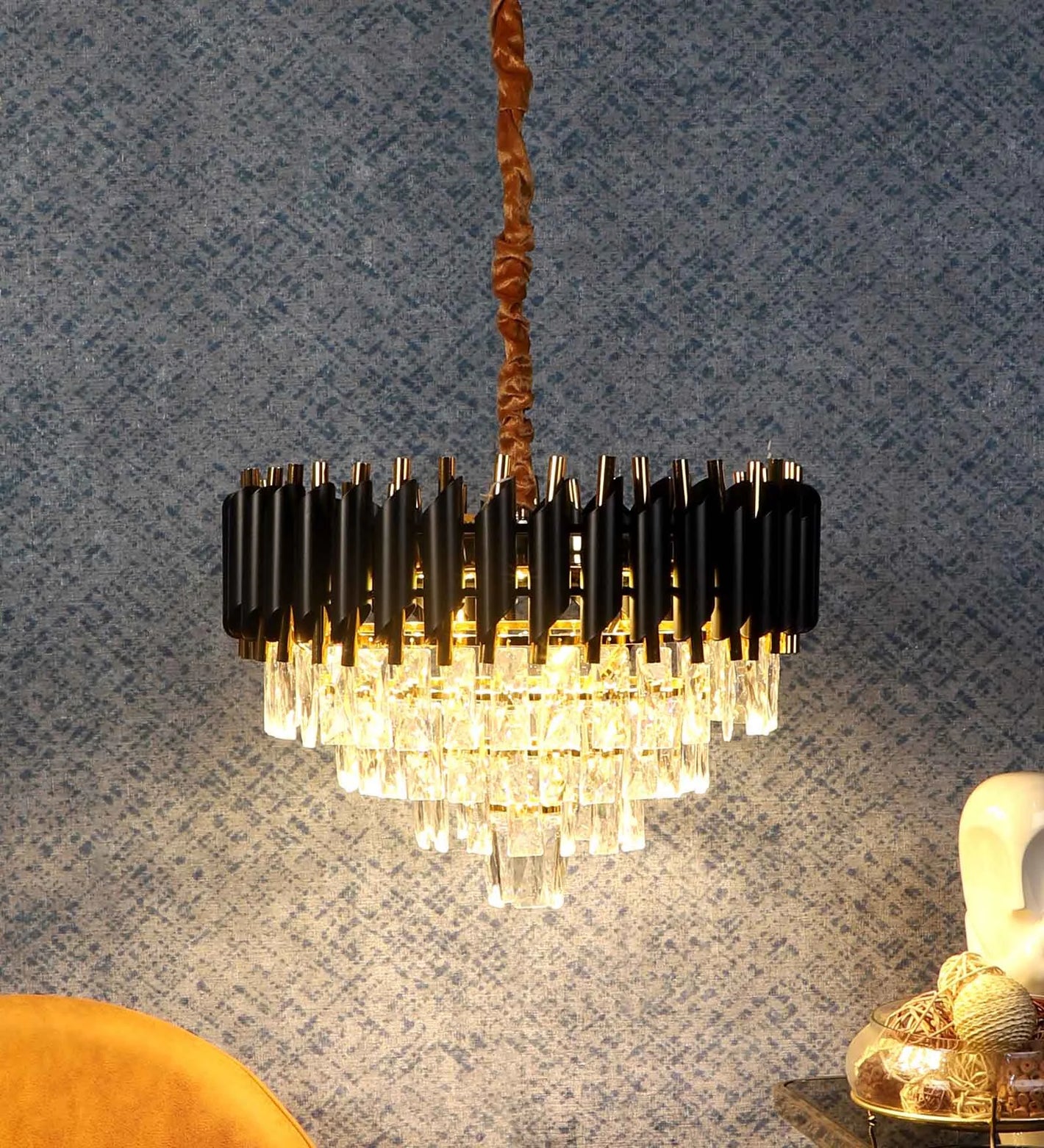 Torrica Black & Gold Iron CHANDELIERS | 1015-500MM | Included Bulb | Eliante by Jainsons Lights