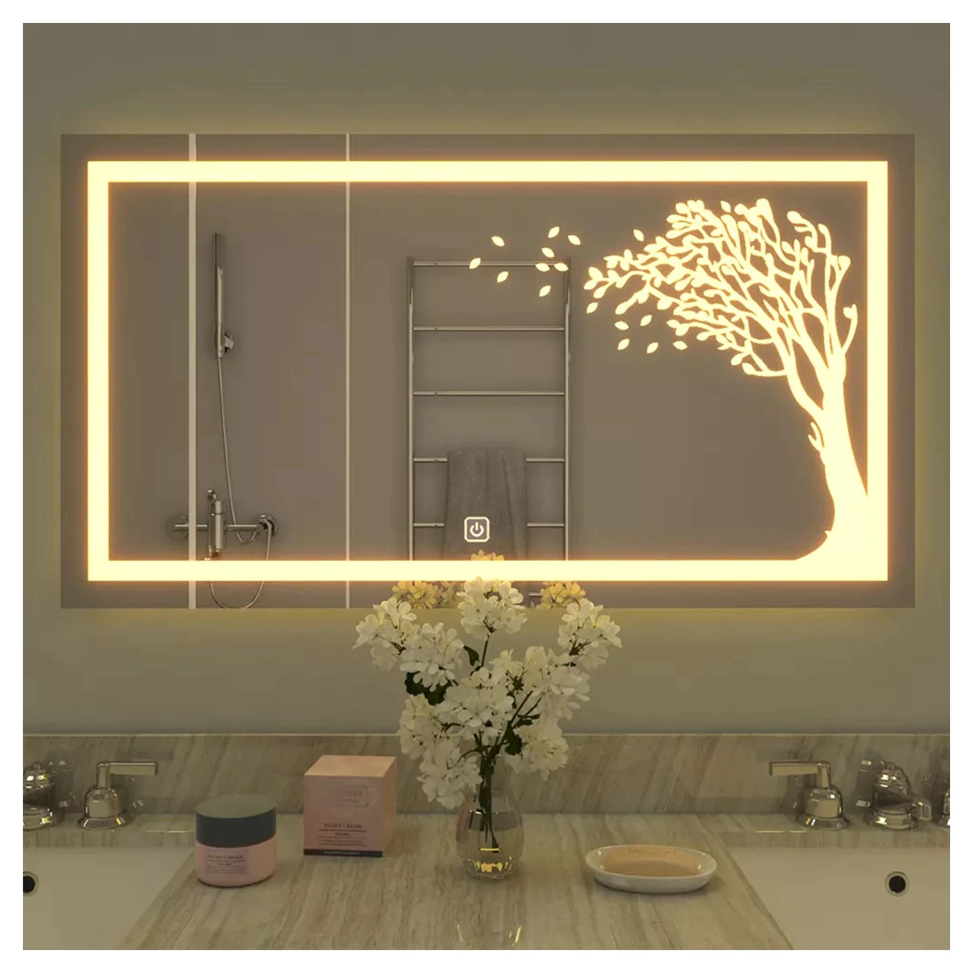 Tree Design Rectangular Led Mirror