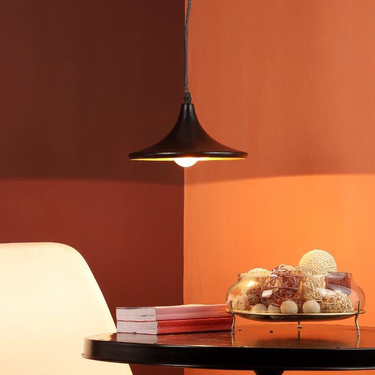 ELIANTE Black Iron Base Black Iron Shade Hanging Light - Tulip-1Lp-Small-Bk-Gd - Bulb Included
