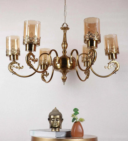 Vionex Gold Iron Chandelier  | E27 holder | without Bulb | 2017-6LP | Included Bulb | Eliante by Jainsons Lights