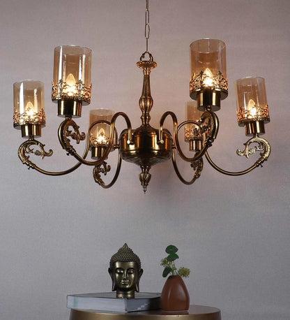 Vionex Gold Iron Chandelier  | E27 holder | without Bulb | 2017-6LP | Included Bulb | Eliante by Jainsons Lights