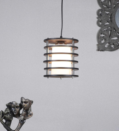 Voltira Brown and Black Wood and Iron Hanging Light  | E27 holder | without Bulb | M-19-1LP-RD-SMALL | Included Bulb | Eliante by Jainsons Lights