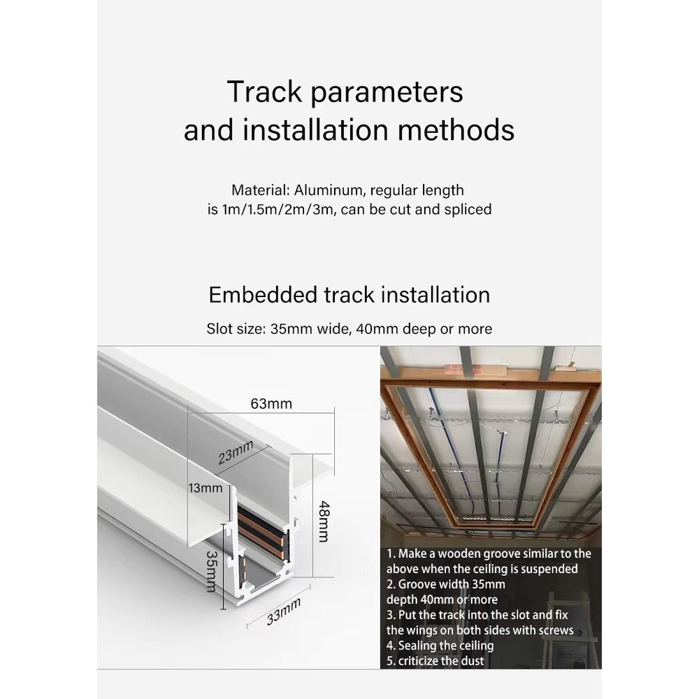 White track — dimensions + embedded installation method