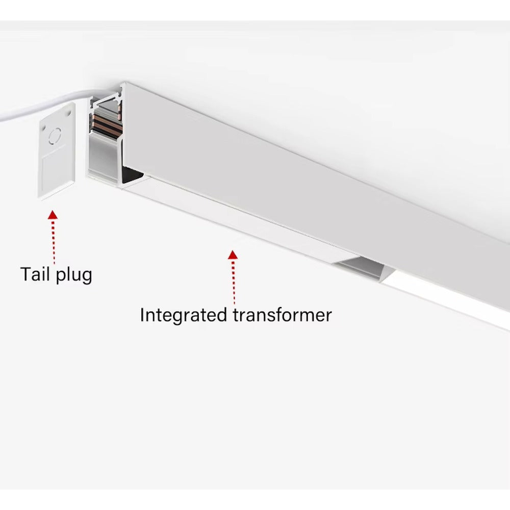 White track close-up — tail plug + integrated transformer