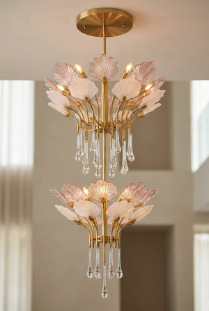 Water Lily Glass Cascade Chandelier – A Tiered Statement for Double-Height Interiors
