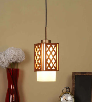 Sloka White Glass Hanging Light | MNO-41-1P-Wood | Included Bulb | Eliante by Jainsons Lights
