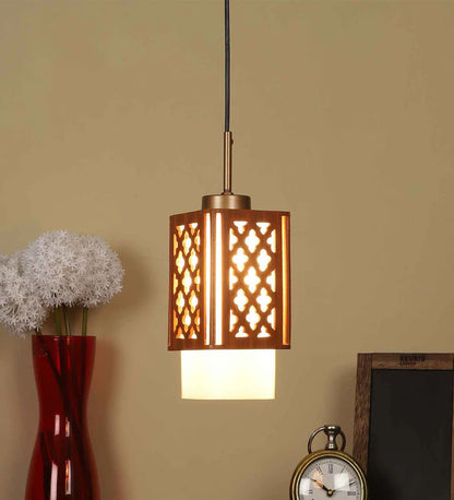 Sloka White Glass Hanging Light | MNO-41-1P-Wood | Included Bulb | Eliante by Jainsons Lights